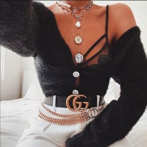 Eggie Mohair Off Shoulder Cropped Sweater